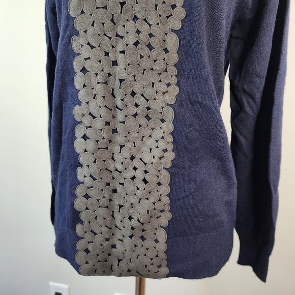 D. Exterior Boat Neck Sweater Women's MEDIUM Navy Blue Cashmere Blend - Picture 3 of 6